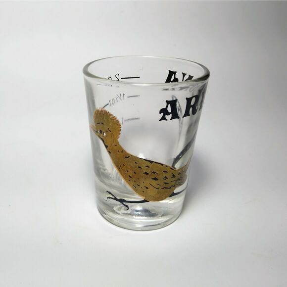 VTG ARIZONA GLASS ROAD RUNNER BIRD SOUVENIR SHOT BAR BARWARE GOLD FEDERAL 2 oz - Picture 1 of 3